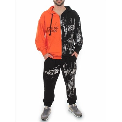 2630/7349 BLACK/ORANGE Костюм спортивный мужской (75% хлопок, 20% полиэстер, 5% спандекс)