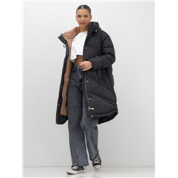 Пальто зимнее утепленное с капюшоном женское черного цвета 7747Ch