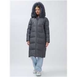 Пальто женское зимние с мехом песец большого размера серого цвета 622_1Sr