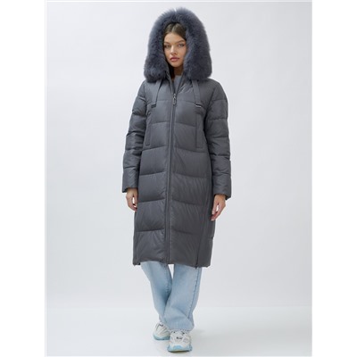 Пальто женское зимние с мехом песец большого размера серого цвета 622_1Sr