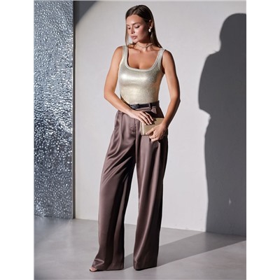 Топ в рубчик с широкими лямками с матовым покрытием металлик из хлопка с эластаном