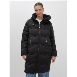 Пальто зимнее утепленное с капюшоном женское черного цвета 7779Ch