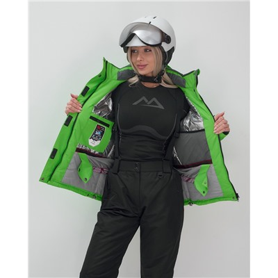 Горнолыжный костюм женский зимний зеленого цвета 02393Z