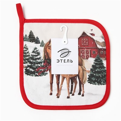 Прихватка Этель Нorse family, саржа, 19×19 см,100% хлопок, ватин 250 г/м²