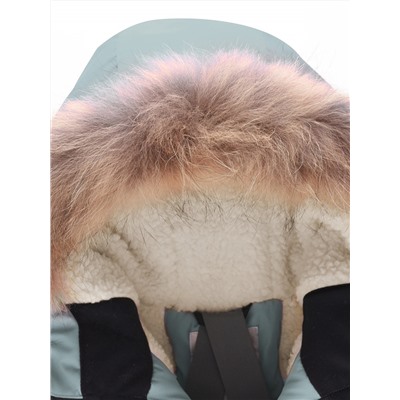 Куртка парка зимняя подростковая для девочки с капюшоном и мехом бирюзового цвета 9446Br