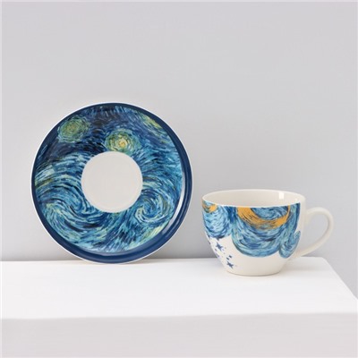 Сервиз чайный Доляна «Звёздная ночь», 12 предметов: 6 чашек 250 мл, 6 блюдец d=15 см, фарфор