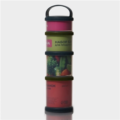 Банки для хранения Доляна, набор 4 шт.: 120 мл, 180 мл, 230 мл, 290 мл, пластик, прозрачные