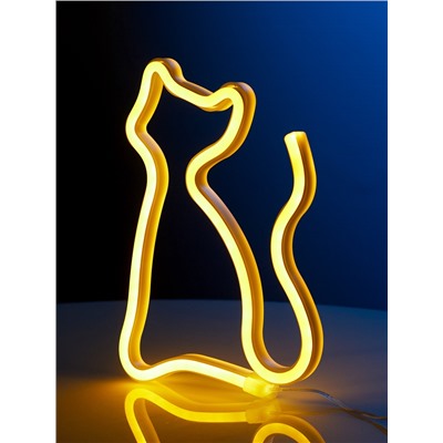 Неоновая вывеска «Кошка» 16 × 23 см, батарейки ААх3 (не в комплекте), USB, свечение тёплое белое