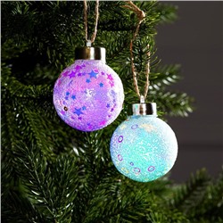 Набор ёлочных шаров «Снежные», 2 шт, d=6 см, 1 LED, от батареек, свечение RGB