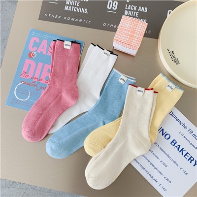 Brand summer heel sticker, cotton knee socks, English, mid-length