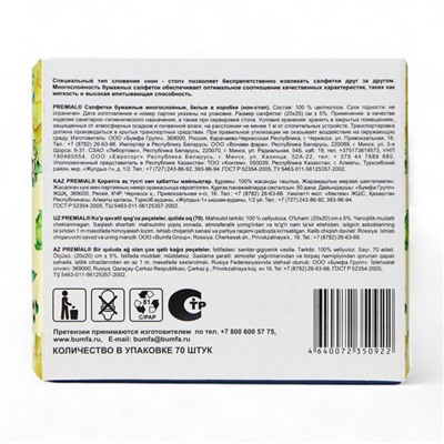 Салфетки «Premial» косметические 2-слойные в коробке Нон стоп, 70 шт. МИКС