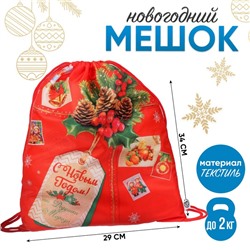 Новогодний мешок под сладости 290×340 мм, «С Новым годом», посылка (мягкий полиэстер плотностью 210D)