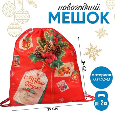 Новогодний мешок под сладости 290×340 мм, «С Новым годом», посылка (мягкий полиэстер плотностью 210D)