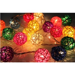 Гирлянда Шарики из ротанга 20 LED Цветная