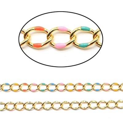 Цепочка для рукоделия, звено 7*10мм с эмалью, цв.золотистый, 50см