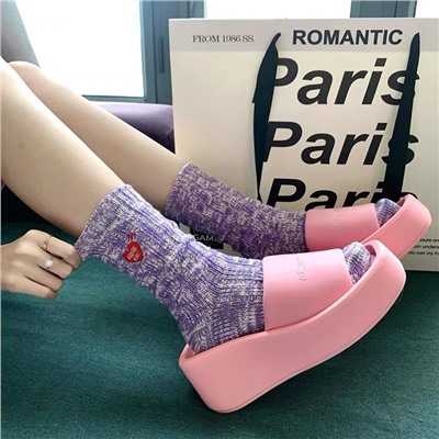 Sports cotton bamboo demi-season knee socks for men and women, with embroidery, with snowflakes, mid-length