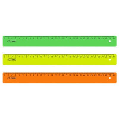Линейка 30 см Стамм Neon, пластиковая, непрозрачная, неоновые цвета, европодвес, микс (цена за 1 шт.)