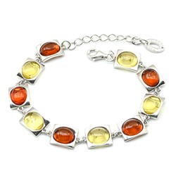 Браслет с янтарем С925 лимонный, коньячный, 19см, 14,8г