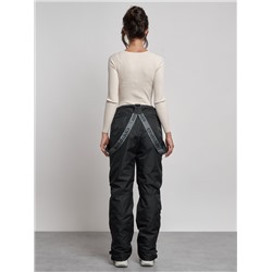 Полукомбинезон утепленный женский зимний горнолыжный черного цвета 7601Ch