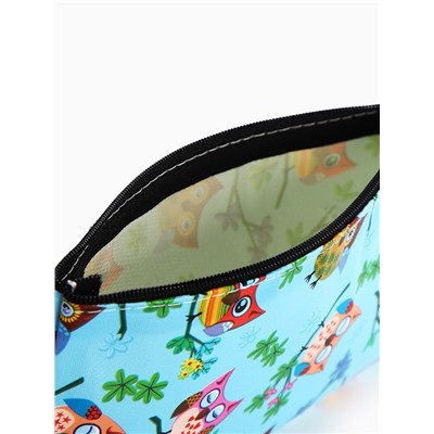 Косметичка-пенал на молнии, плоская, маленькая, с рисунком, голубая/разноцветная