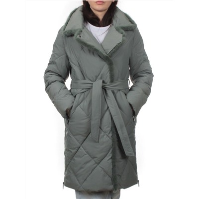 309 GRAY/GREEN Пальто зимнее стеганое женское (200 гр. холлофайбер, натуральная норка)