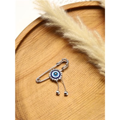 Булавка-оберег «От сглаза» глаз с подвесками, 5 см, бело-синяя в серебре