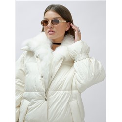 Куртка женская зимняя с мехом енот премиум класса светло-бежевого цвета 3171SB