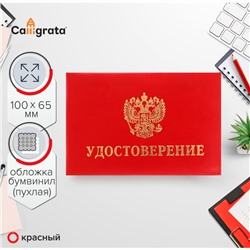 Удостоверение Calligrata, 100×65 мм, обложка с ПОРОЛОНОМ (пухлая), бумвинил, цвет красный