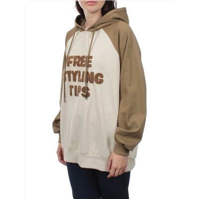 3255 BROWN/BEIGE Худи женское (95% хлопок, 5% эластан)