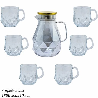 589-014 Набор: кувшин-заварник 1,9 л  и 6 кружек 350 мл  голубой, в под.уп.(х8)