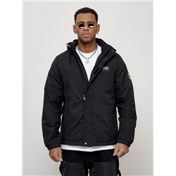 Куртка спортивная мужская весенняя с капюшоном черного цвета 88027Ch