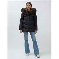 Полупальто женское зимние с мехом песец люкс класса черного цвета 622_2Ch