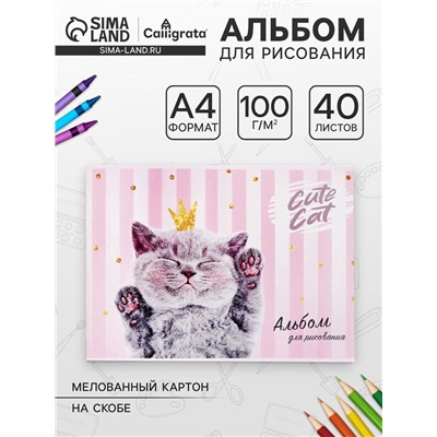 Альбом для рисования Calligrata Cat lady, А4, 40 листов, на скрепке, обложка мелованный картон, блок 100 г/м²