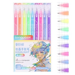 Набор ручек гелевых- 9 цв. DE-74/LG-11 "Неоновые" 0,6мм, игольчатый стержень, в уп. ПВХ К0555 (1/12/