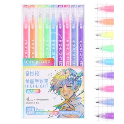 Набор ручек гелевых- 9 цв. DE-74/LG-11 "Неоновые" 0,6мм, игольчатый стержень, в уп. ПВХ К0555 (1/12/