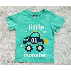 Футболочка для мальчика, бирюзовая с машинкой