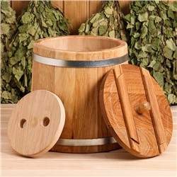 Кадка-бочка для засолки дубовая, 10 л, нержавеющий обруч, с крышкой, с гнетом