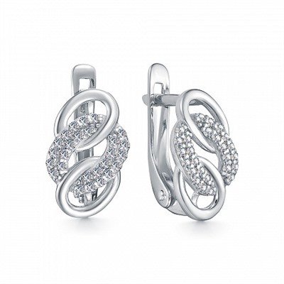 Серьги с фианитом родированные серебро 925*