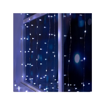 Гирлянда «Занавес» 2 × 2 м роса, IP20, серебристая нить, 300 LED, свечение белое, 12 В