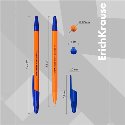 Набор ручек шариковых 4 штуки ErichKrause R-301 orange, узел 0.7 мм, чернила синие, длина линии письма 2000 метров, европодвес