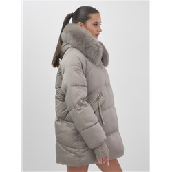 Куртка зимняя женская с мехом и капюшоном тренд светло-коричневого цвета 7737SK