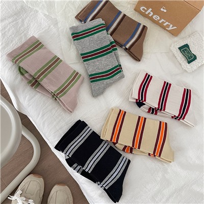 South Korean goods, comfortable cotton knee socks for leisure, mid-length