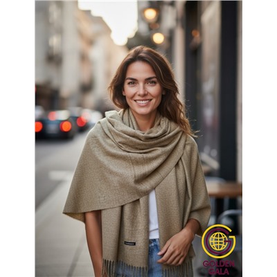 Палантин теплый кашемировый "БУКЛЕ" Арт 2039Ш/16 (бежево-коричневый)