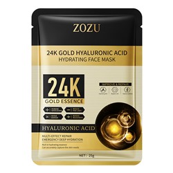 Тканевая маска для лица с золотой эссенцией и гиалуроновой кислотой ZOZU 24K Gold Hyaluronic Acid Hydrating Face Mask, 25 гр