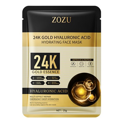 Тканевая маска для лица с золотой эссенцией и гиалуроновой кислотой ZOZU 24K Gold Hyaluronic Acid Hydrating Face Mask, 25 гр