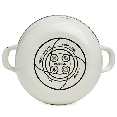 КАСТРЮЛЯ AGNESS ЭМАЛИРОВАННАЯ С ЭМАЛ.КРЫШКОЙ СЕРИЯ "СНЕГИРИ", 2.8 Л, 20*12 СМ