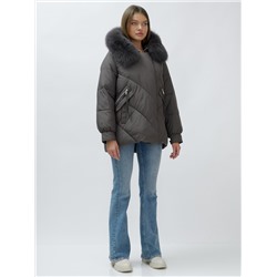 Полупальто женское зимние с мехом песец люкс класса темно-серого цвета 6227TC