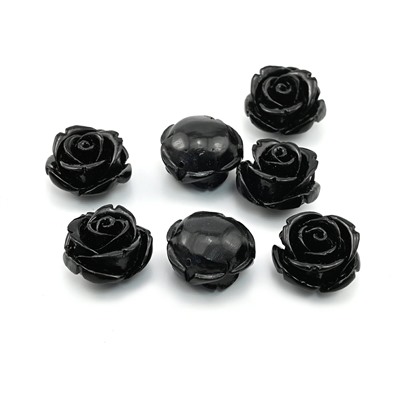 Разделитель-бусина П, Розочка  18мм, цвет черный, отверстие 1,2мм.