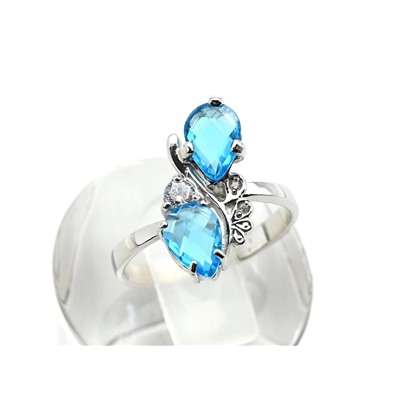 Кольцо С925 с родиевым покрытием и голубым топазом 8*16мм размер 16, 2,2г