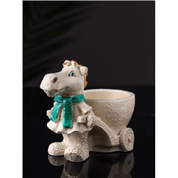 Фигурное кашпо для цветов «Лошадь с тележкой», гипс, 10×10×6 см, бежевый